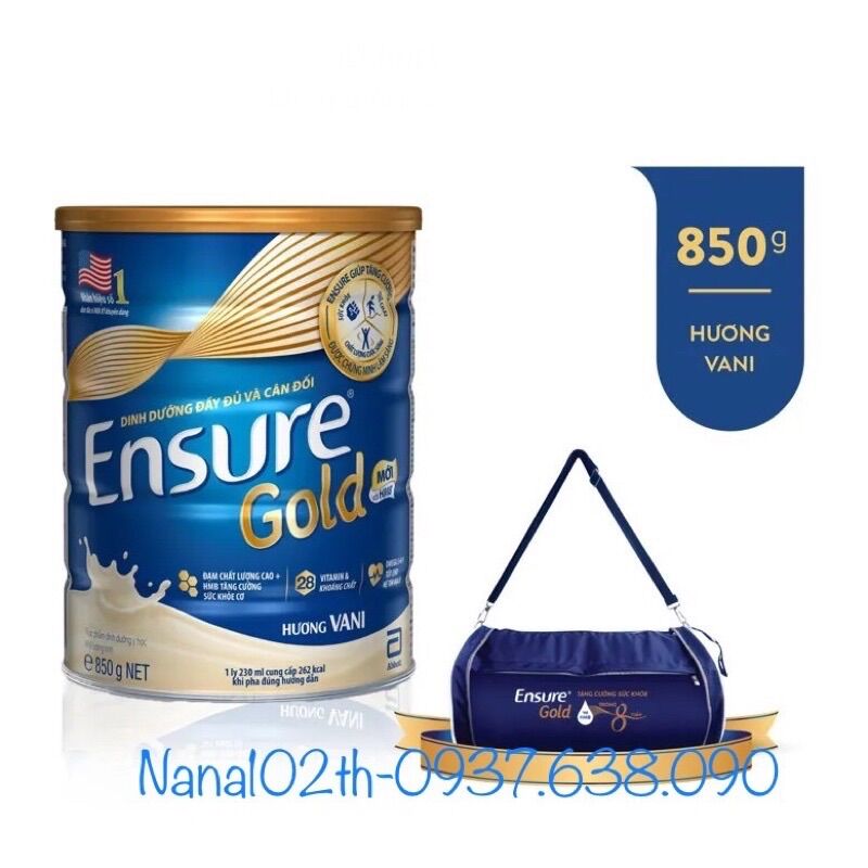 Sữa bột ensure gold 850g hương vani, ít ngọt, cà phê, lúa mạch