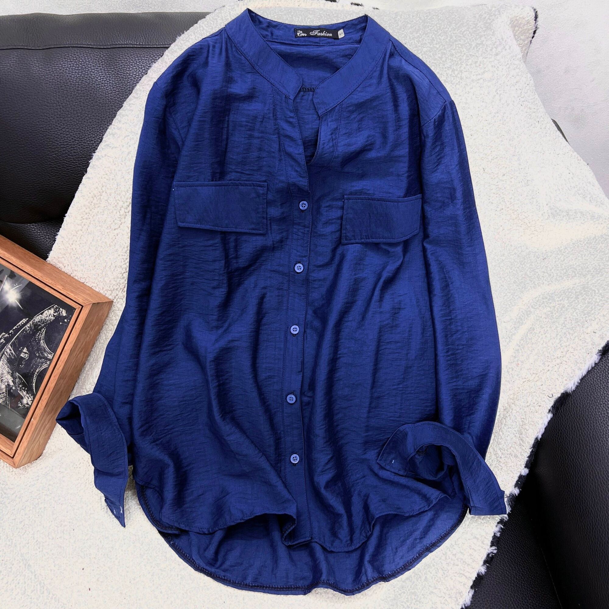 BIG SIZE - COTTON THÁI - ÁO SƠ MI NỮ CỔ TRỤ TAY DÀI