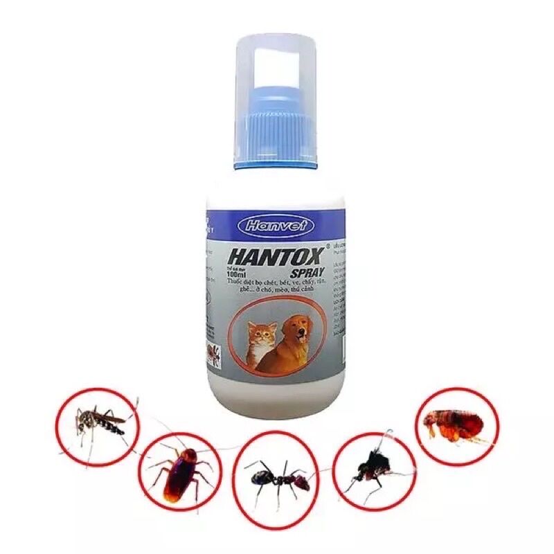 Thuốc trị ve, bọ chét trên chó, mèo Hantox Spray chai 100ml Petshop_VicTo