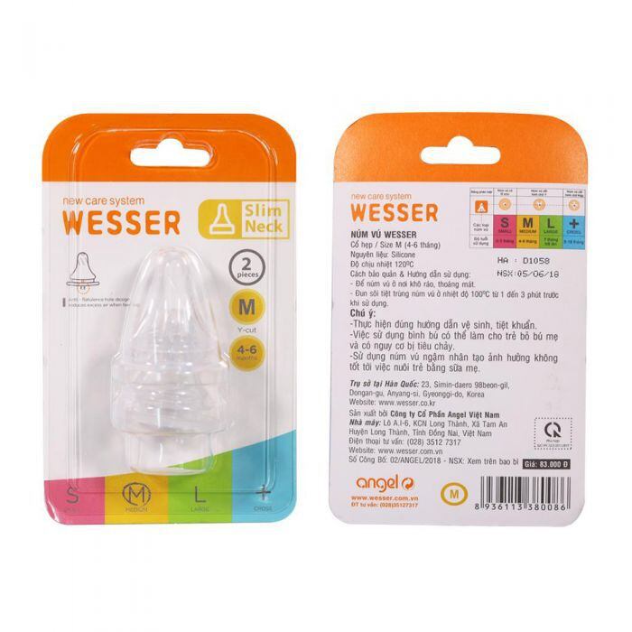 Vỉ 2 Núm Wesser thay bình sữa cổ hẹp