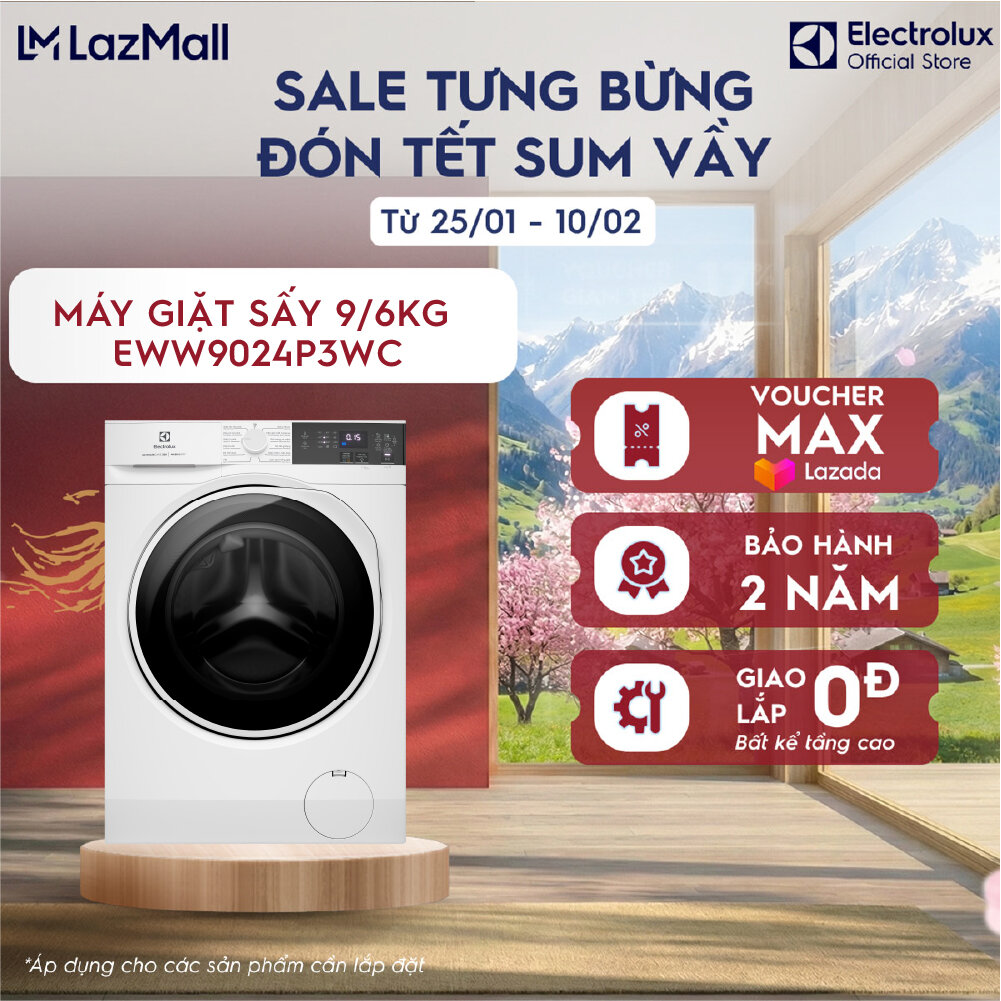 Máy giặt sấy 9/6KG Electrolux S300 EWW9024P3WC - giặt đẩy tải 45 phút diệt khuẩn EcoInverter