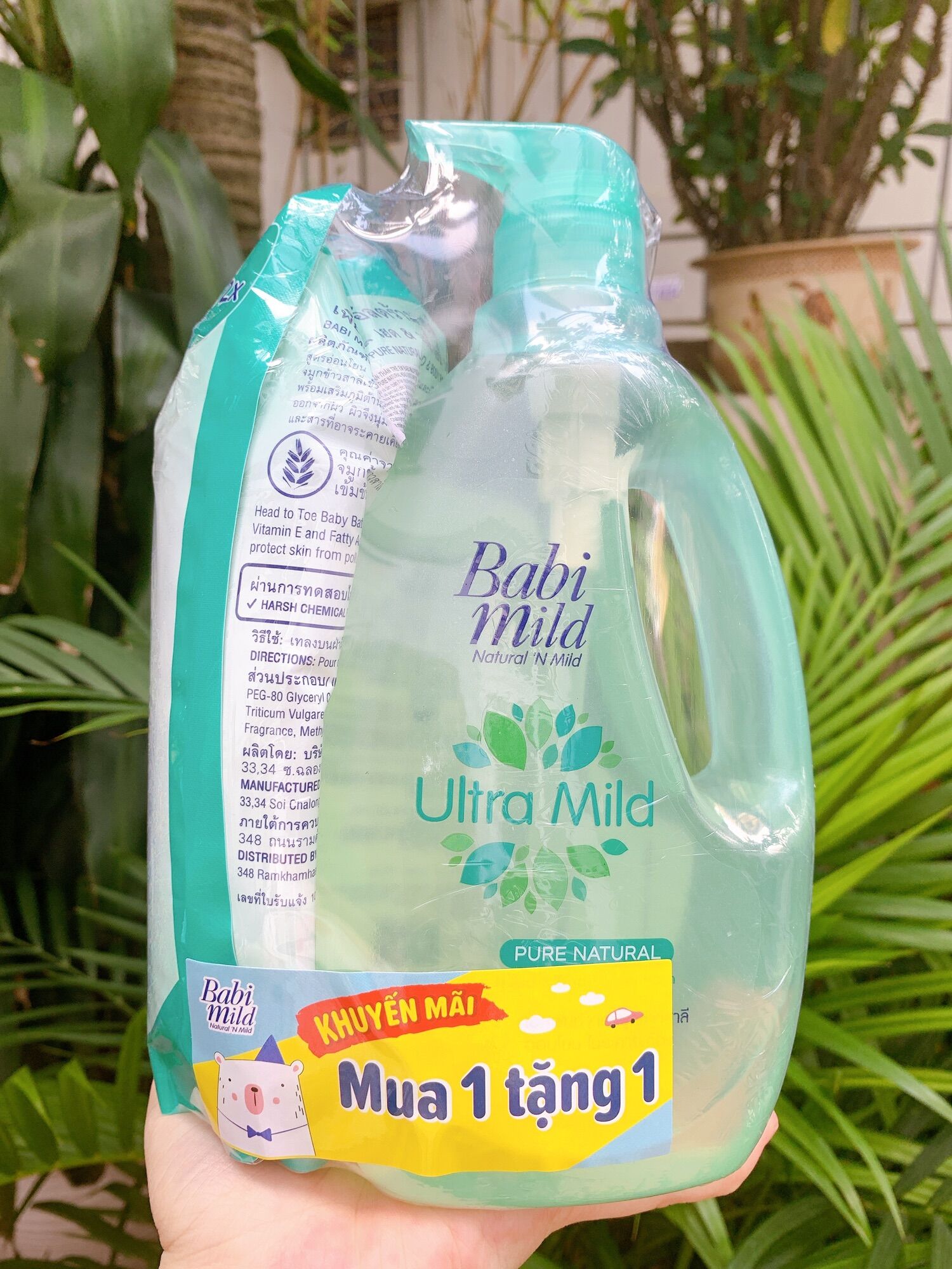 Sữa tắm gội toàn thân cho bé babi mild ultra mild pure natural 850ml+380ml