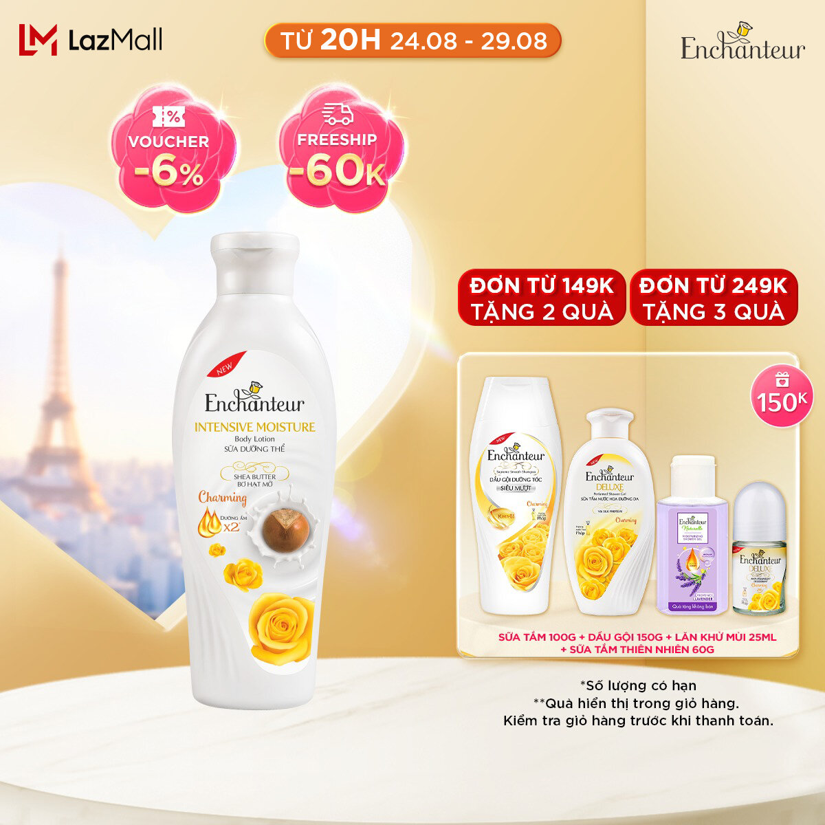 Sữa dưỡng thể dưỡng ẩm chuyên sâu Enchanteur hương Charming 200gr