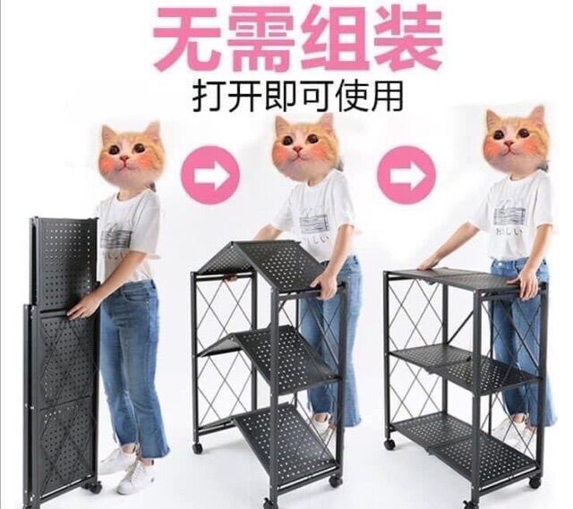 Kệ sắt 4 tầng gấp gọn có bánh xe