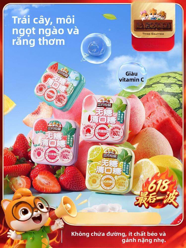 Three Squirrels Mints No Sugar Fresh Breath Low Fat 16gx8 Box Mint Flavor Hard Candy Snacks Nuts Specialities