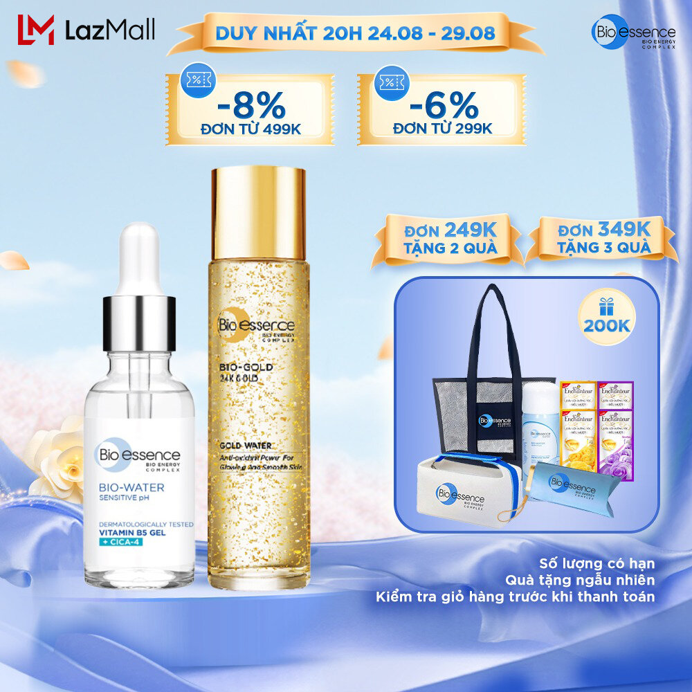 Bộ chăm sóc da Bio-essence ( Tinh chất phục hồi và cấp ẩm Bio-Water Bio gel Vitamin B5 30ml & Nước dưỡng Bio-Gold ngăn ngừa dấu hiệu lão hóa 150ml)