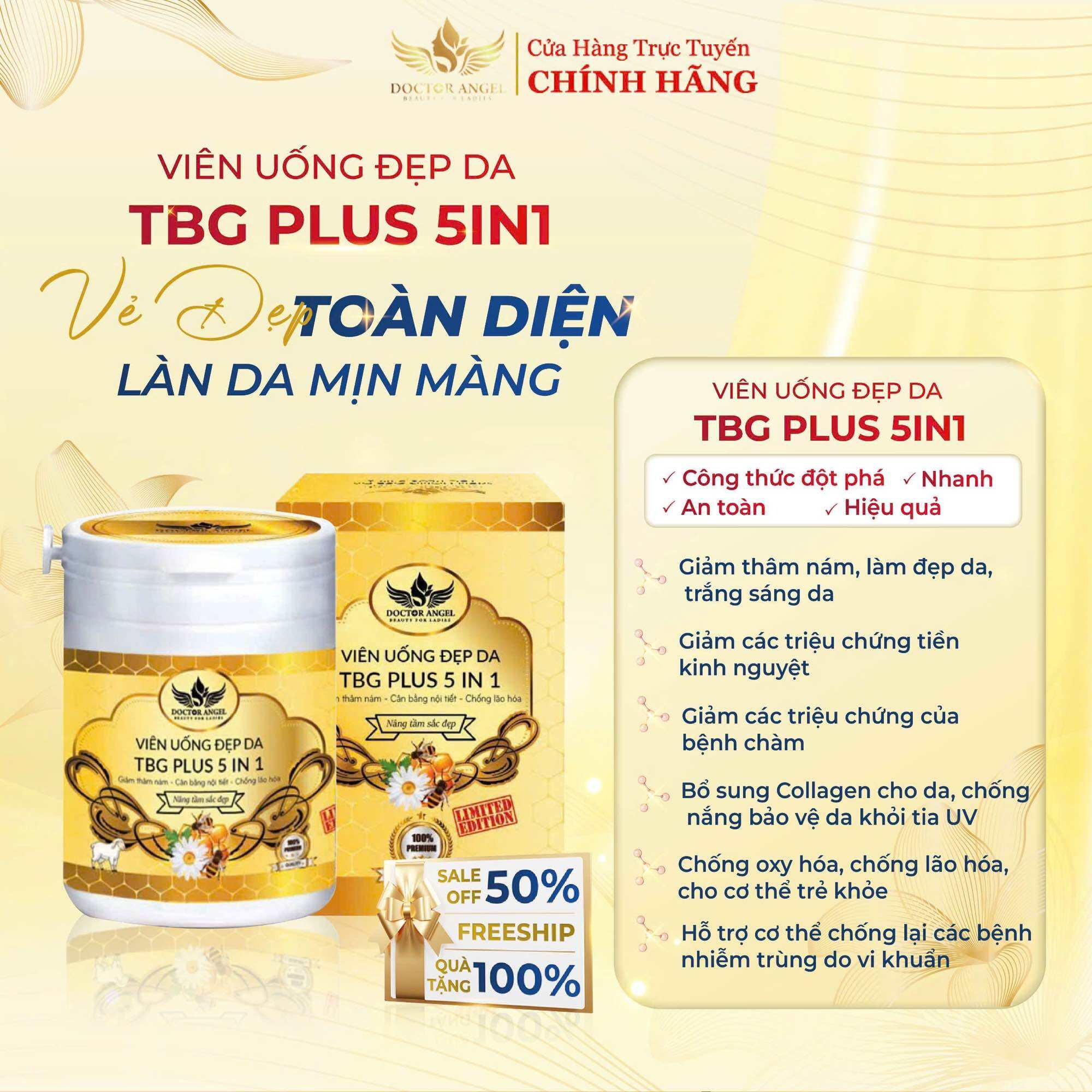 Viên Uống Tế Bào Gốc Hoa Thiên Plus 5in1 vàng Angel