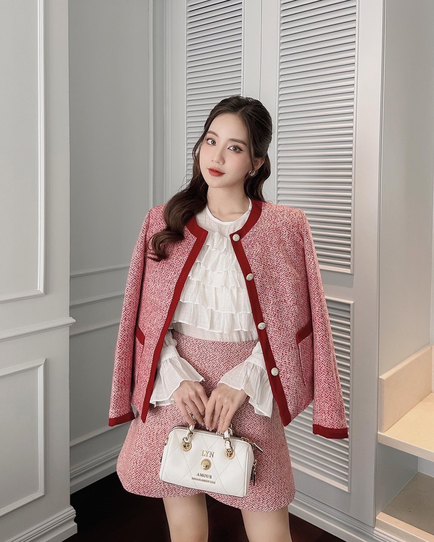 Tara tweed jacket - áo khoác dạ tweed đỏ viền nhung seduisant.rev