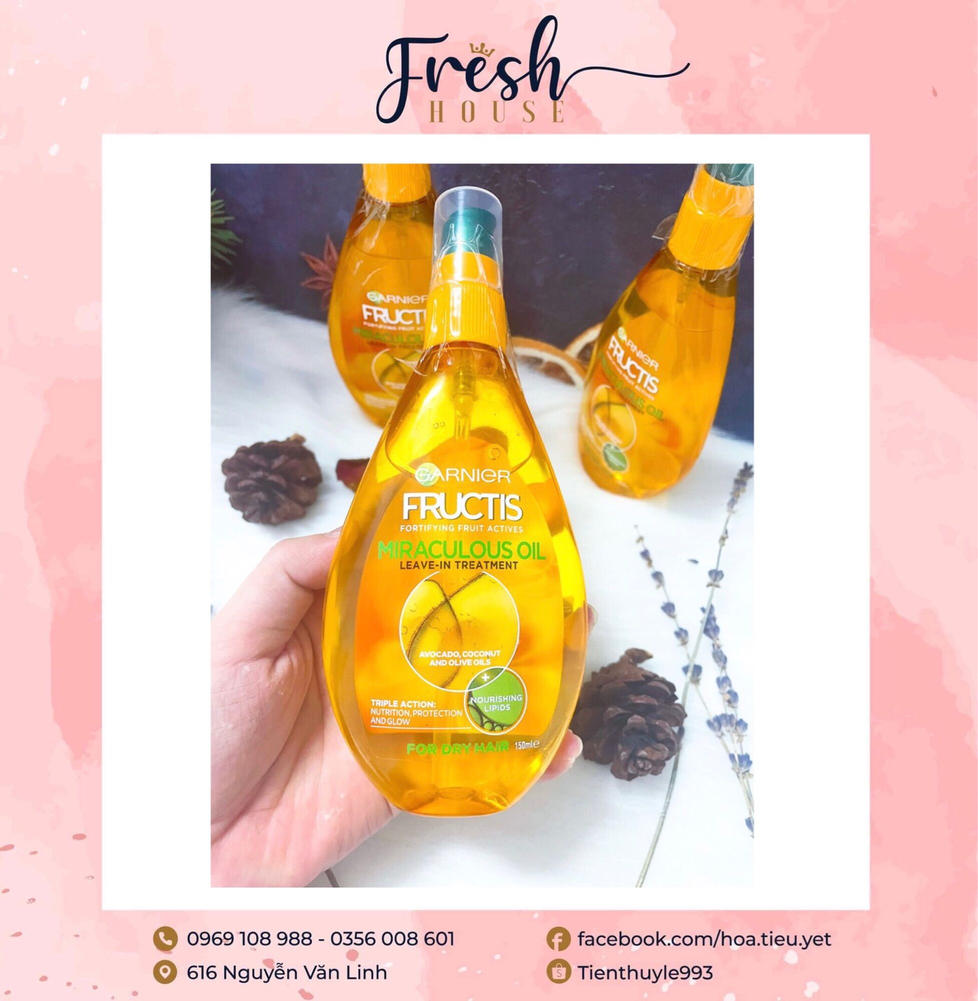 Dầu dưỡng tóc Garnier Fructis Miraculous Hair Oil 150ml