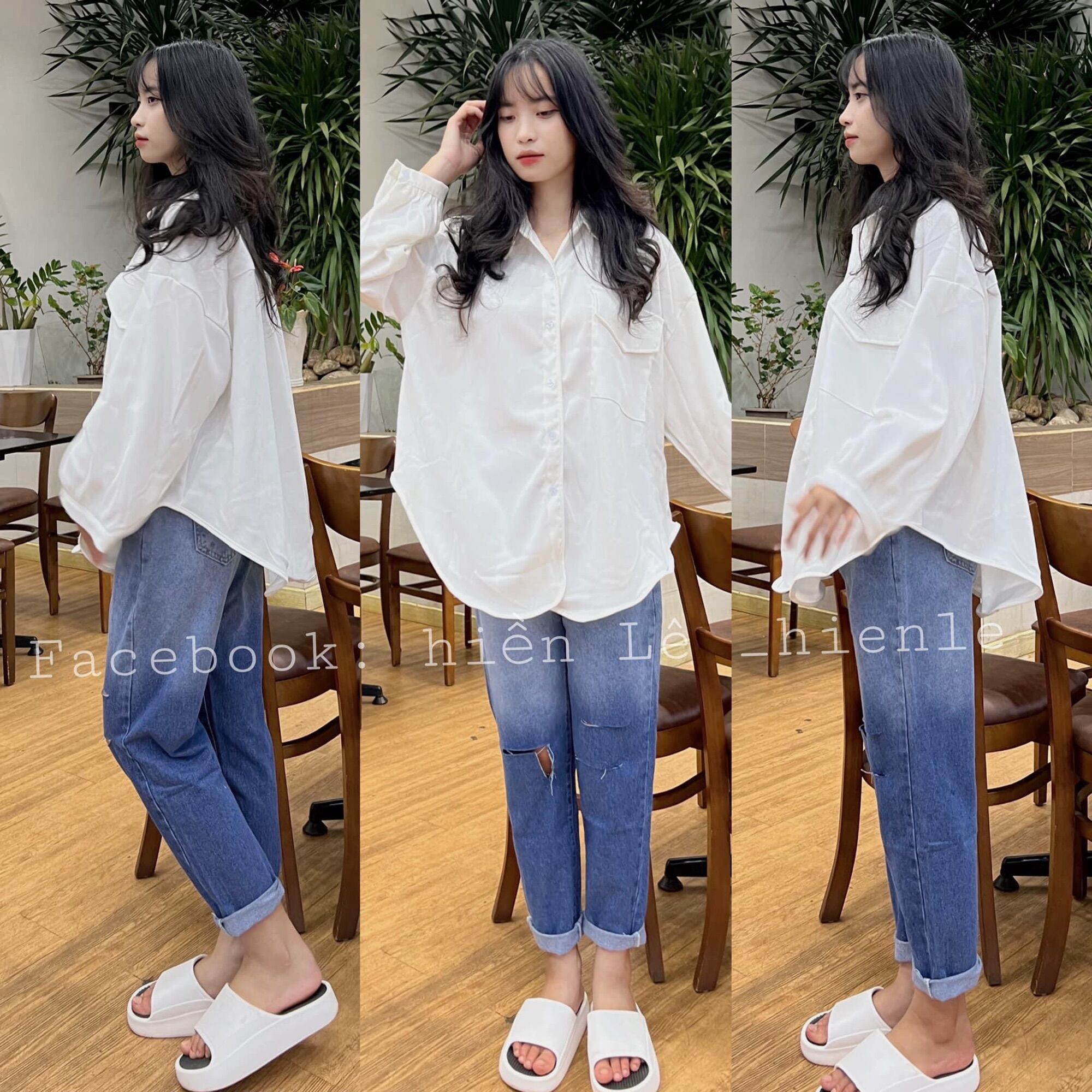 Set baggy jeans loan rách 3 + sơ mi tay dài 1 túi