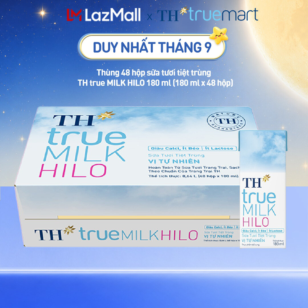 Thùng 48 hộp sữa tươi tiệt trùng TH true MILK HILO vị tự nhiên 180 ml (180 ml x 48)