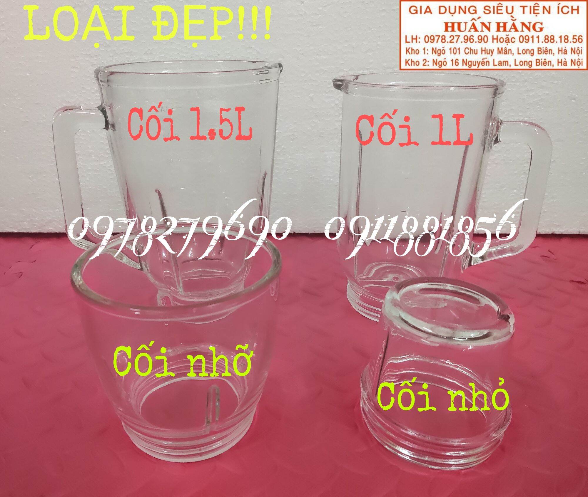 LY, CỐI THỦY TINH TO, TRUNG, NHỎ MÁY XAY SINH TỐ CÁC HÃNG SUNHOUSE, KANGAROO, COMET, SAIKO, TATUNG,...