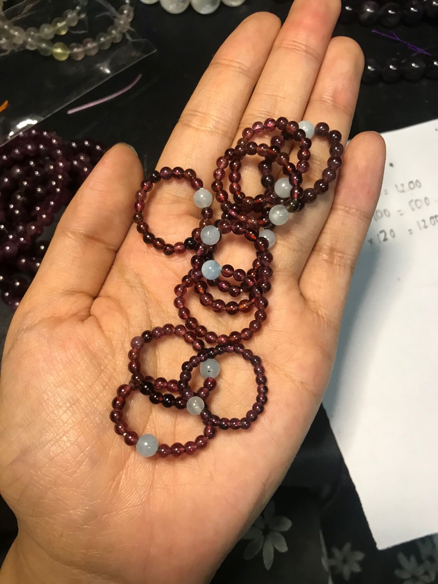Nhẫn hạt đá Garnet mix Aquamarine