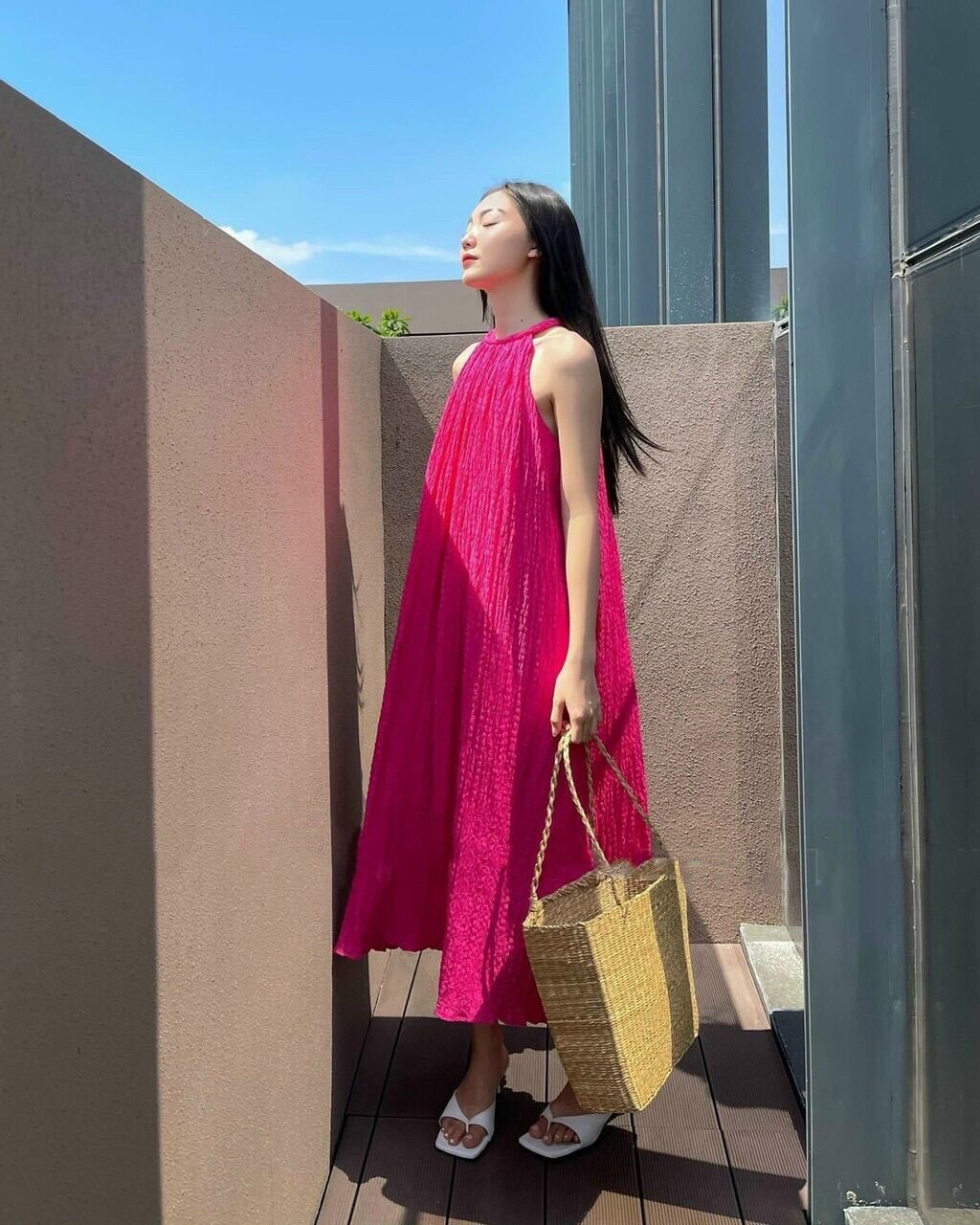 MAXI CỔ YẾM ĐAN DÂY 2 MÀU