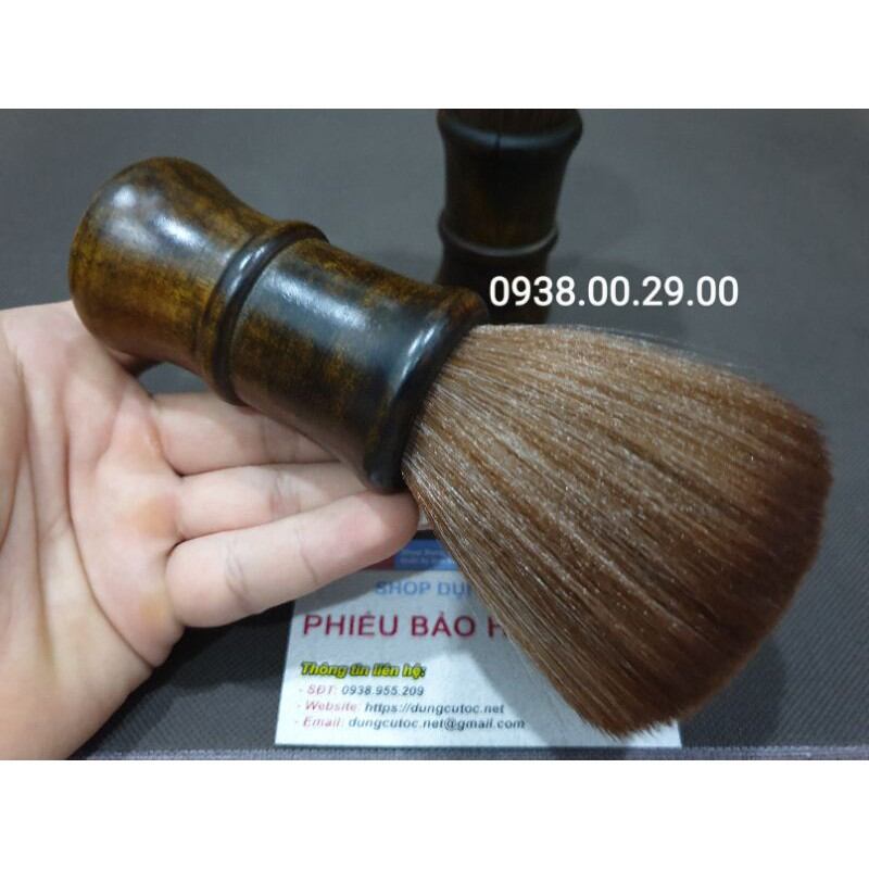 Phủi tóc cán gỗ cao cấp lông mềm, cây phủi tóc nam nữ chuẩn salon tóc.