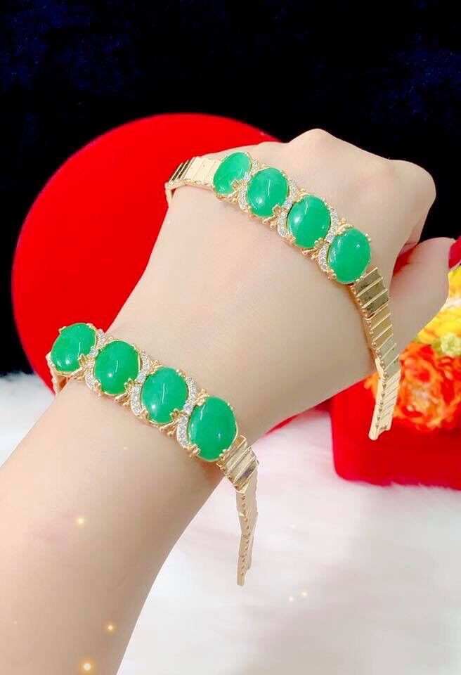 Lắc tay nữ cẩm thạch xanh cao cấp mạ vàng 18k
