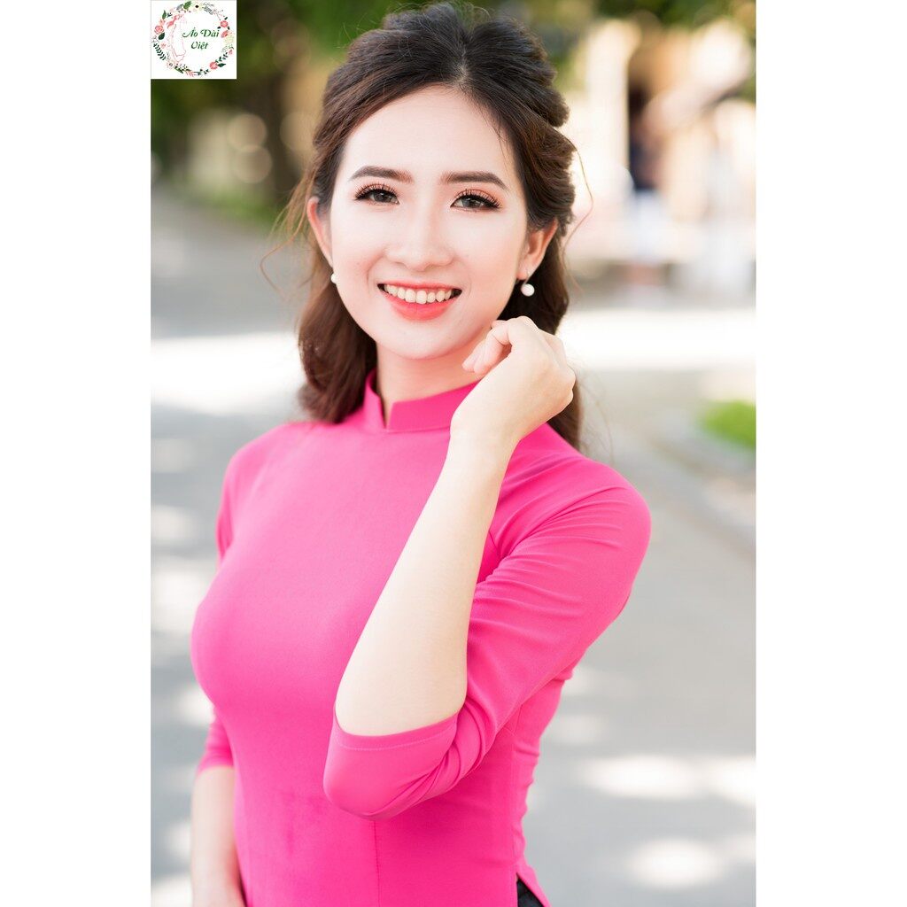 áo dài trơn may sẵn hồng sen