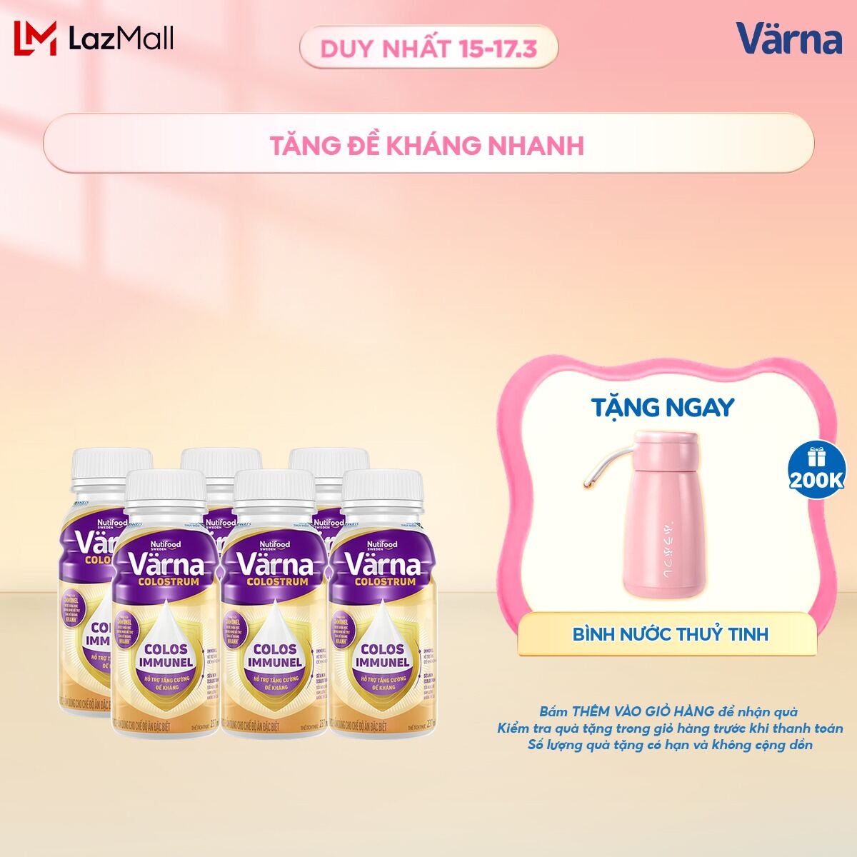 Lốc 6 chai sữa non Colostrum Värna pha sẵn (6 chai x 237ml) - Sữa Cho Người Già Tăng Cường Đề Kháng