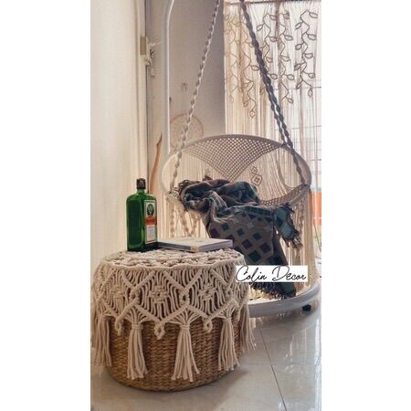 Ghế Đôn Lục Bình Phủ Thảm Macrame trang trí decor vintage