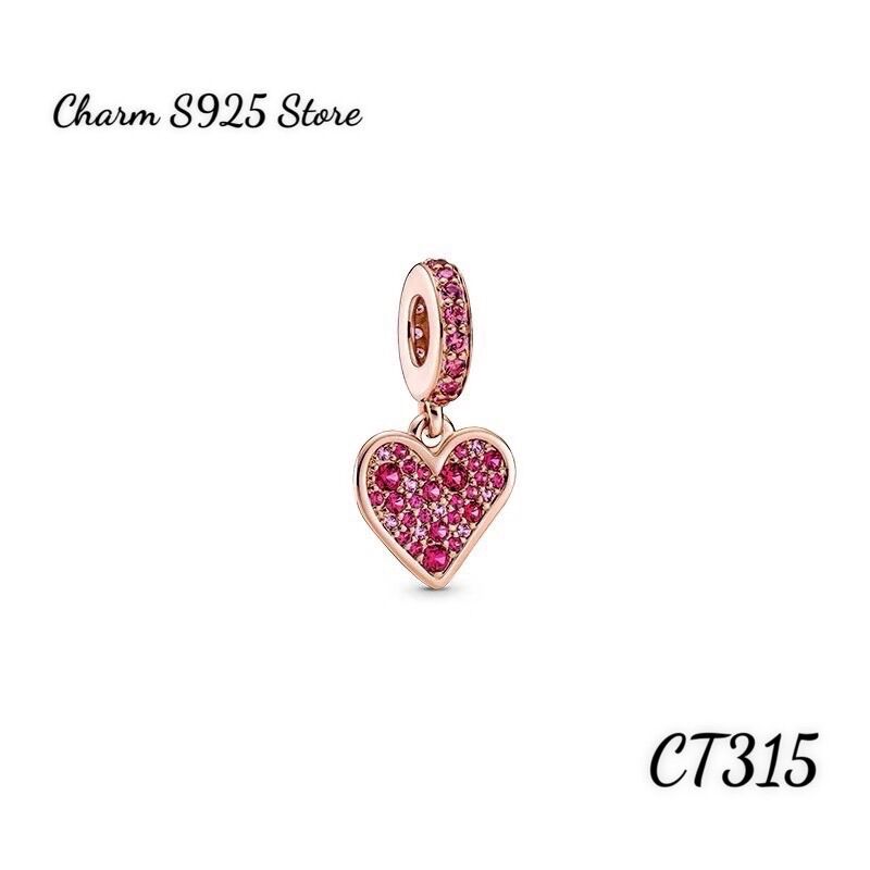 Charm pan ale treo tim vàng hồng đính đá bạc s925 cao cấp