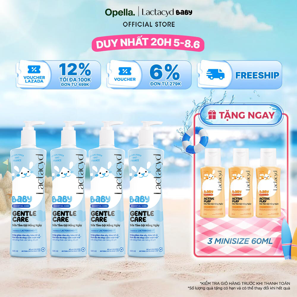Bộ 4 Sữa Tắm Gội Trẻ Em Lactacyd Baby Gentle Care Bảo Vệ Dịu Nhẹ Cho Làn Da Nhạy Cảm 500ml