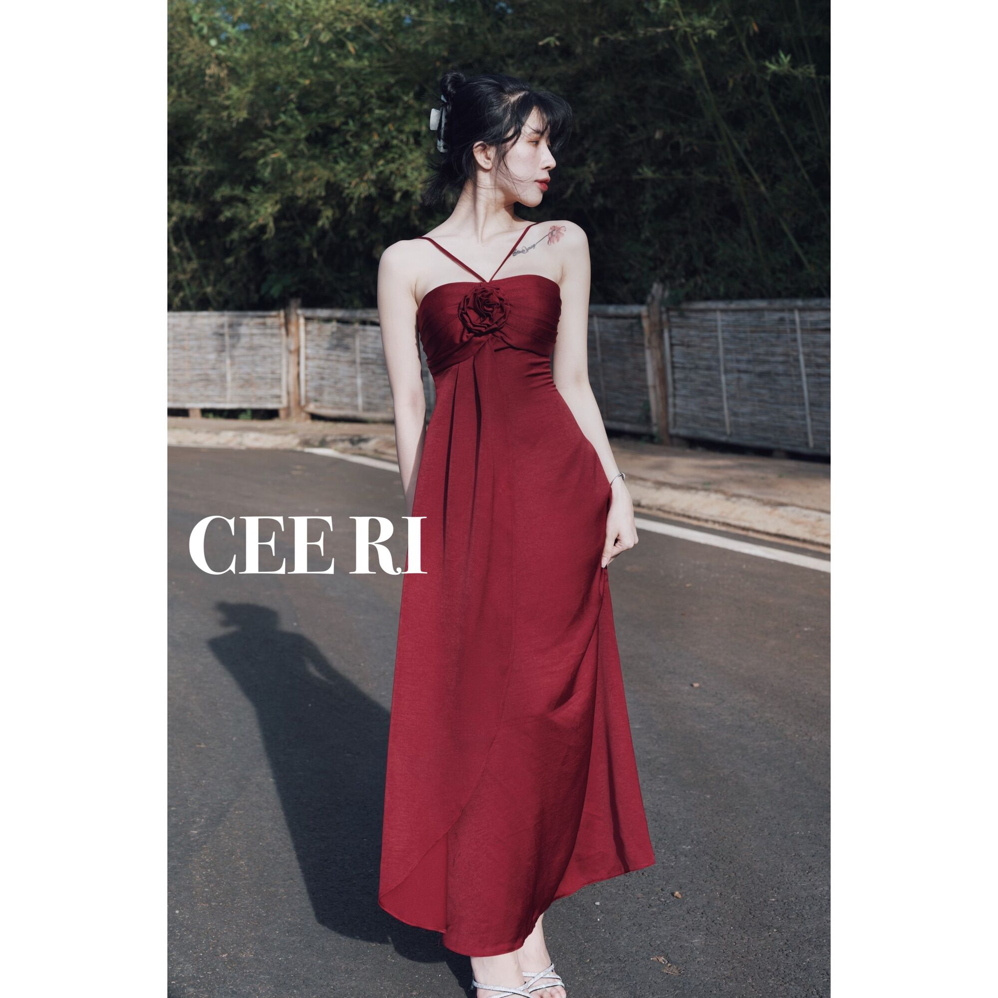 Ảnh thật ceeri- váy lụa đính hoa đi chơi, dự tiệc