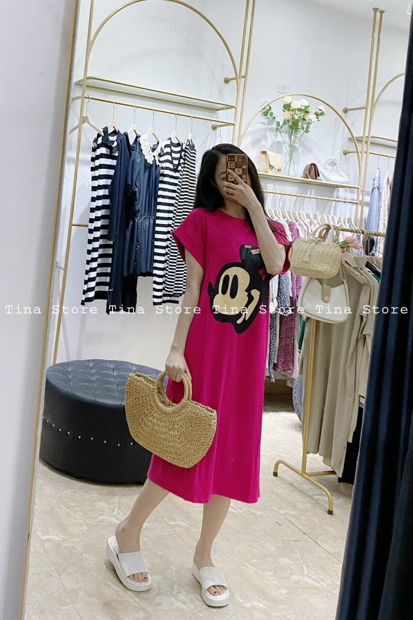 Đầm bầu suông cotton mickey thời trang