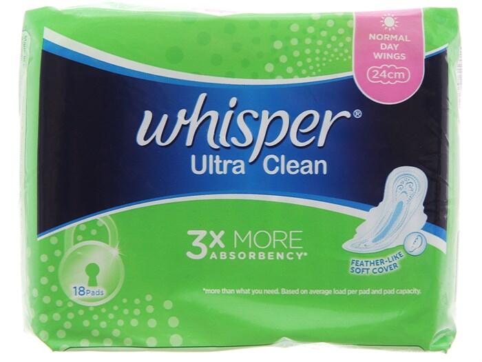 Băng vệ sinh Whisper Ultra Clean siêu thấm có cánh 18 miếng