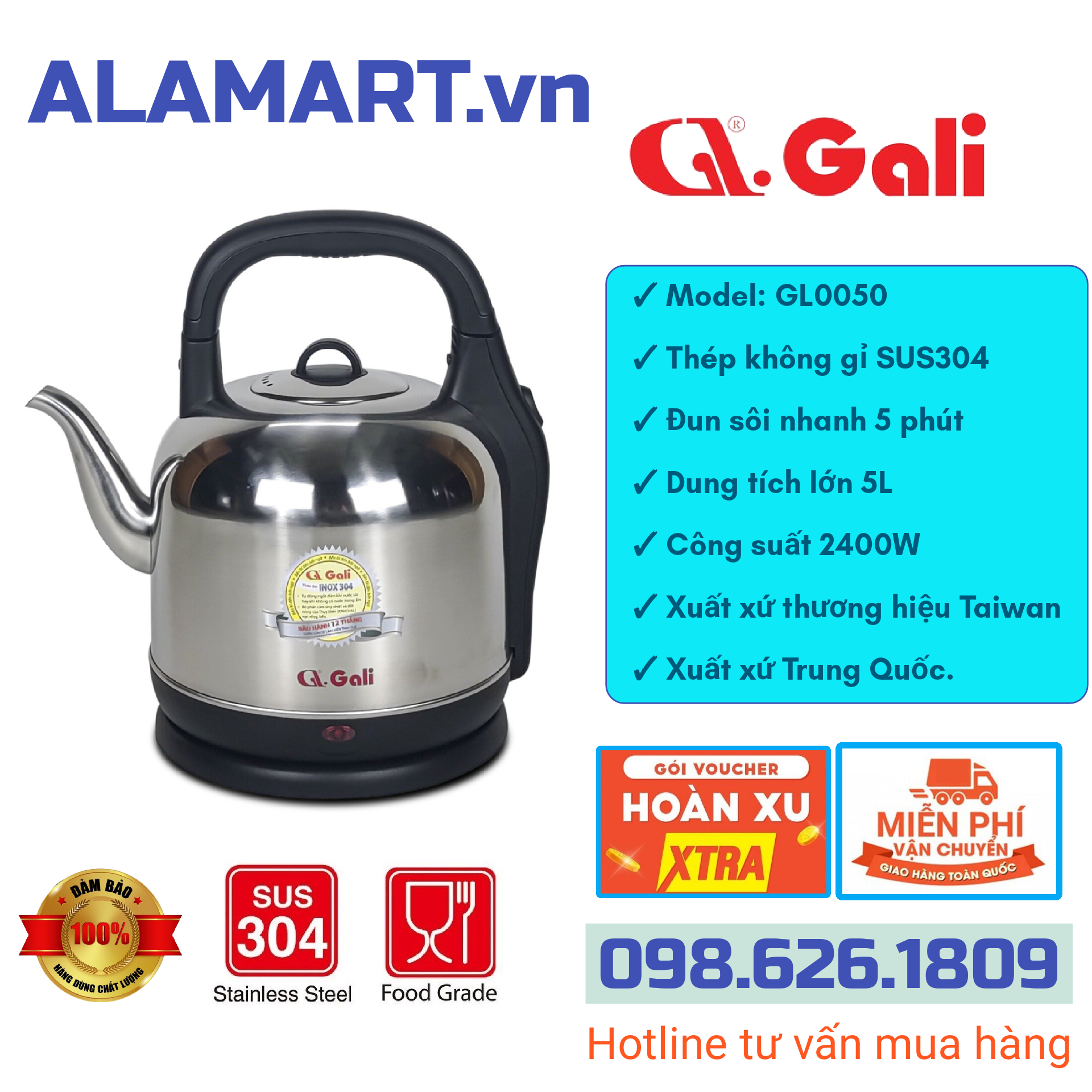 Ấm đun siêu tốc gali gl-0050 5 lít