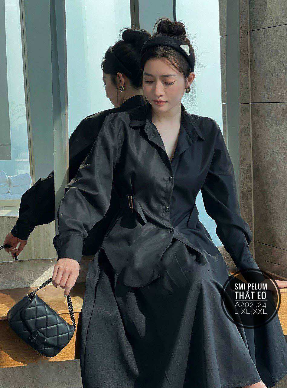 55-90kg Bigsize ÁO SƠ MI PELUM THẮT EO