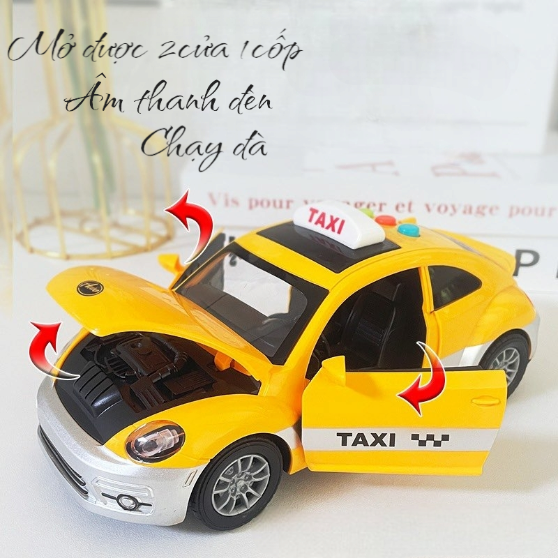 [Tặng kèm pin]Mô hình đồ chơi taxi âm thanh đèn chạy đà