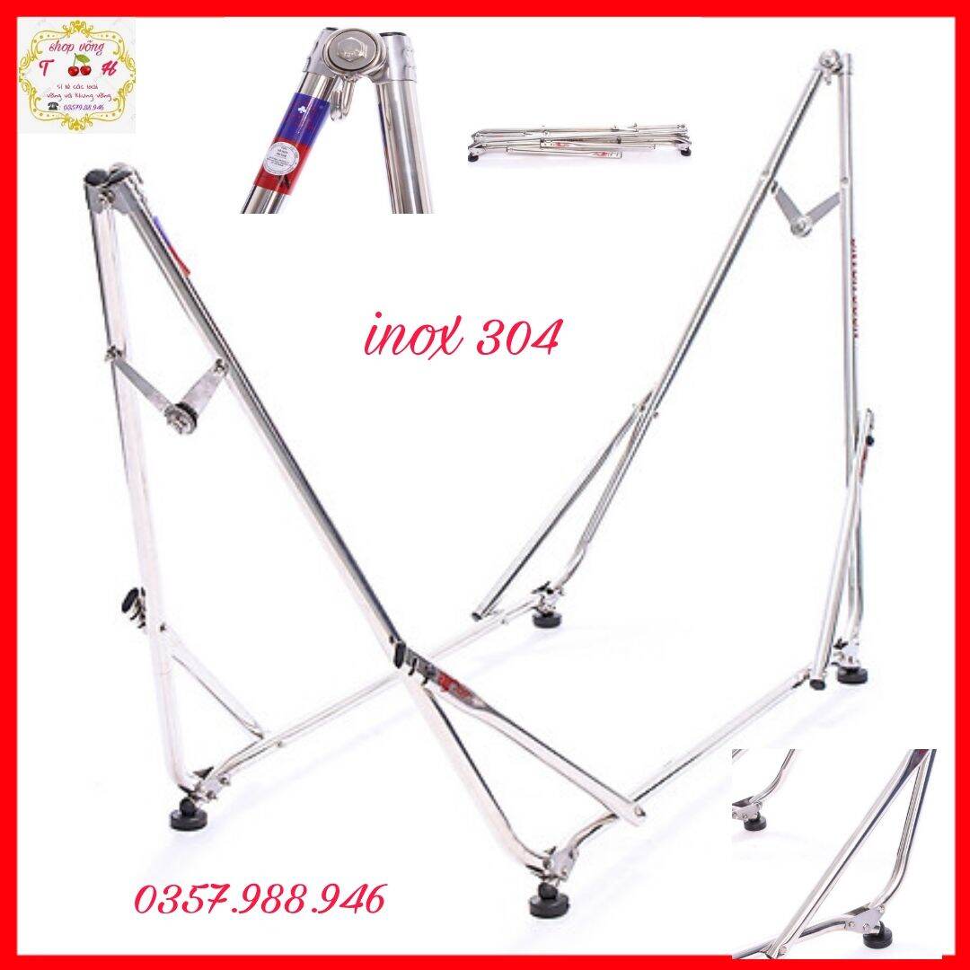Khung Võng Xếp INOX 304 Chính Hãng NGỌC HOÀNG. Võng Xếp Người Lớn không kèm lưới. Võng Xếp Thuyền Rồng (kèm phiếu bảo hành khung 12 tháng)