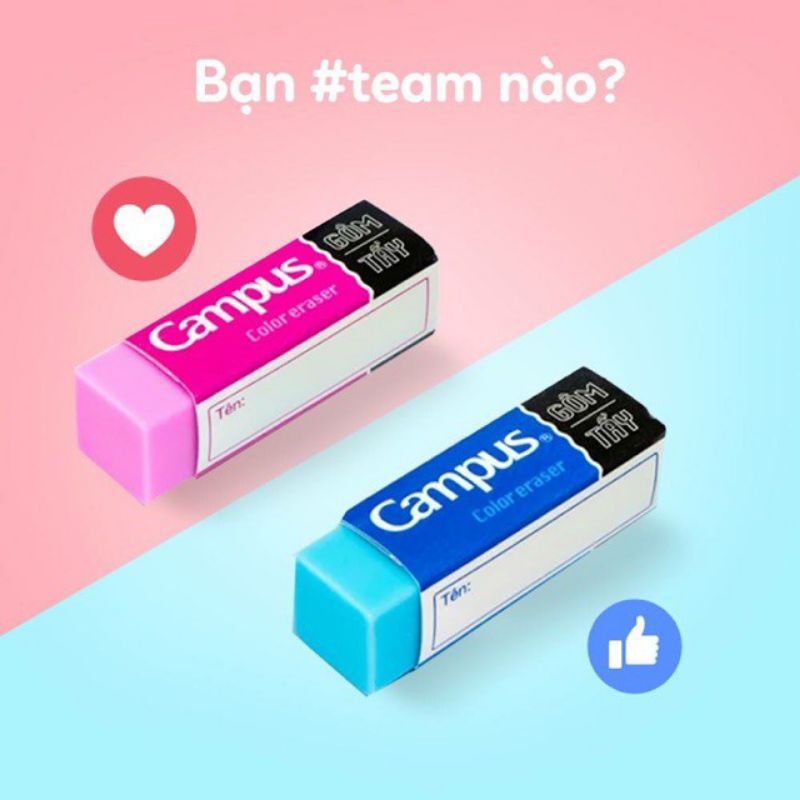 Tảy gôm campus màu hồng và xanh