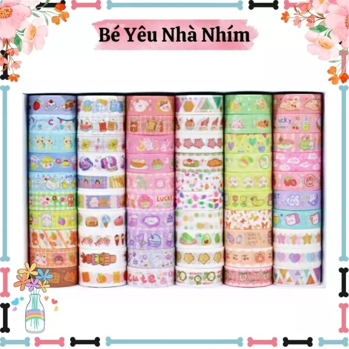 Cuộn Băng Keo Giấy Washi Tape Cute 3m Phụ Kiện Trang Trí Sổ Đơn Giản và Tiện Lợi