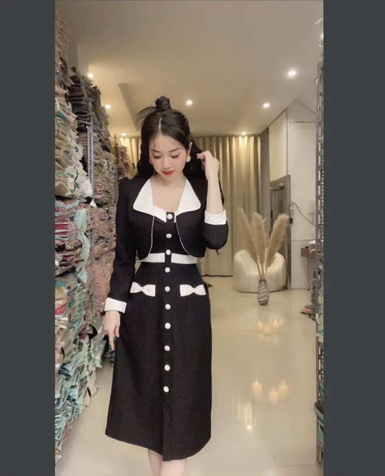 Set đầm 2 dây dáng dài phối áo khoác sang trọng
