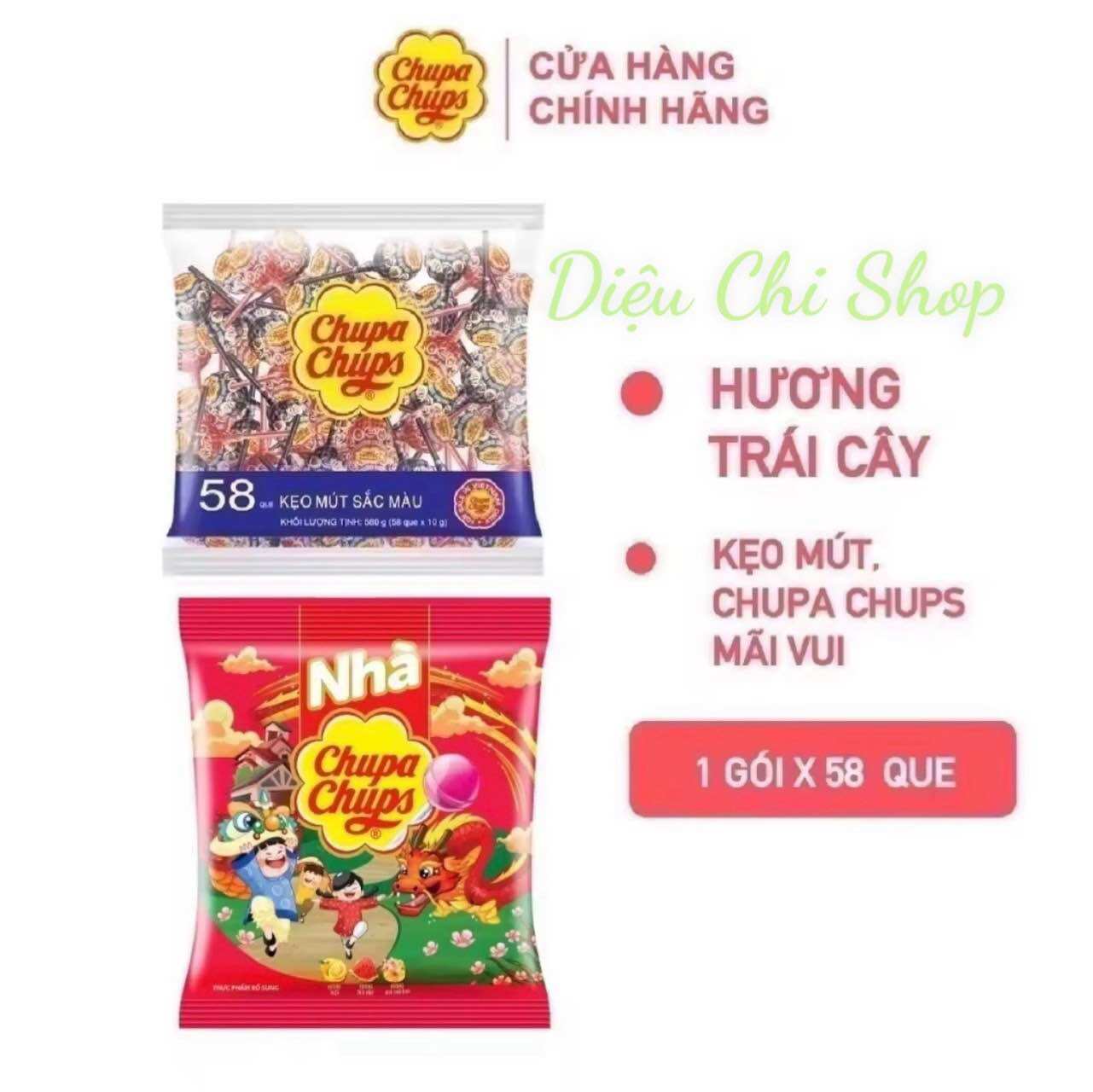 [HCM] - KẸO MÚT CHUPA CHUPS HƯƠNG TRÁI CÂY TỔNG HỢP GÓI 58-60 CÂY TÙY VỊ (DATE MỚI)