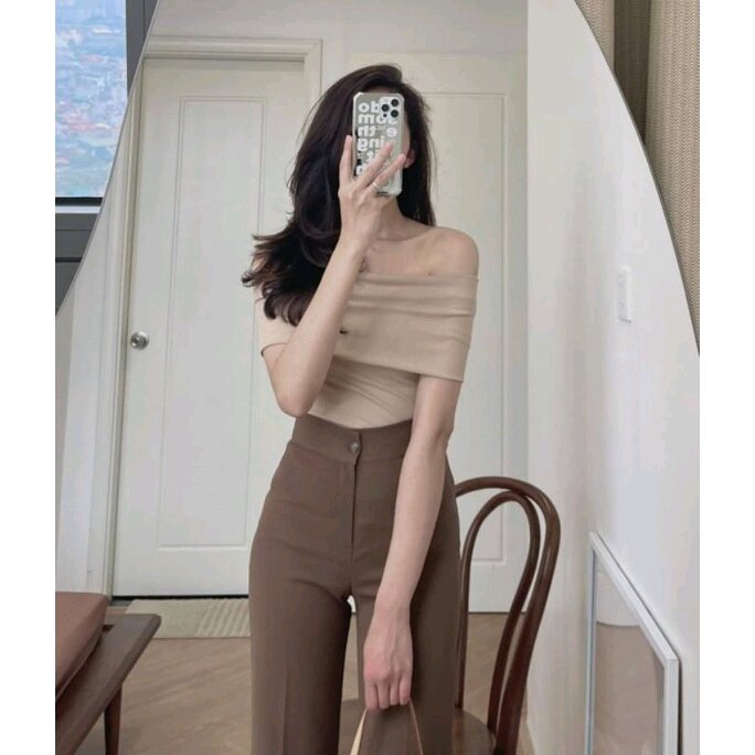 Áo len tăm trễ vai - tay ngắn