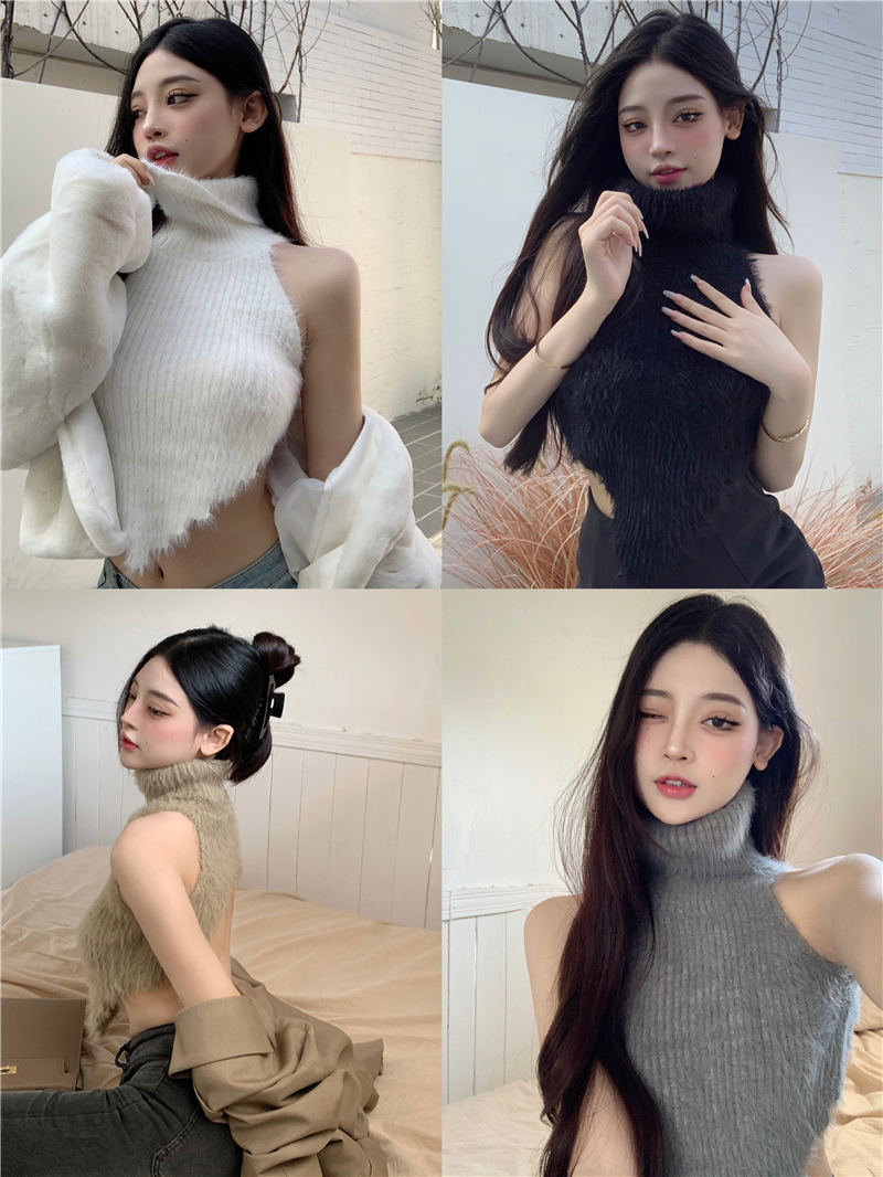 áo lông sát nách cổ gập vạt yếm sexy