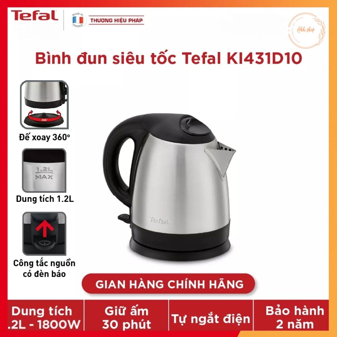 Ấm đun nước siêu tốc tefal ki431d10 - 1800w 1.2l - 1.7l hàng chính hãng, bảo hành 2 năm