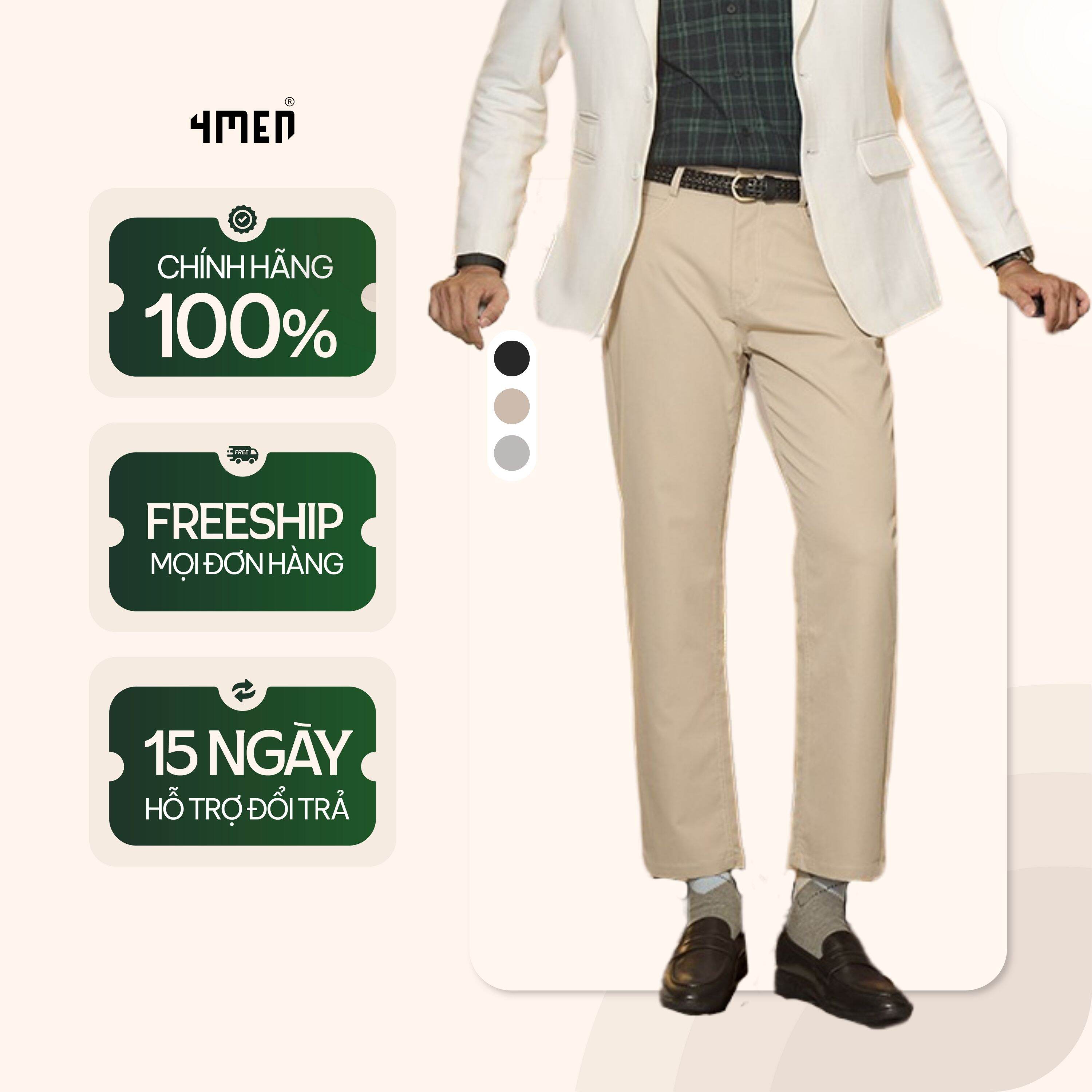 Quần Kaki Nam Dài 4MEN Túi Kiểu Trang Trí Dây Sọc Form Regular QK029 Trẻ trung, thoáng mát, basic dễ phối