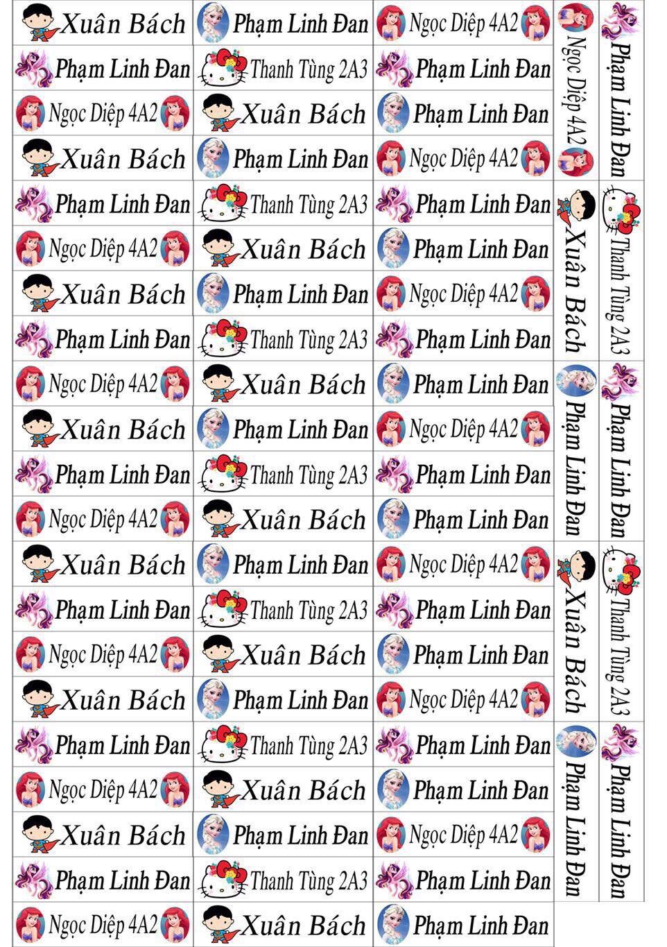 Combo 73 Nhãn tên in theo yêu cầu / Sticker tên đặt in làm theo yêu cầu