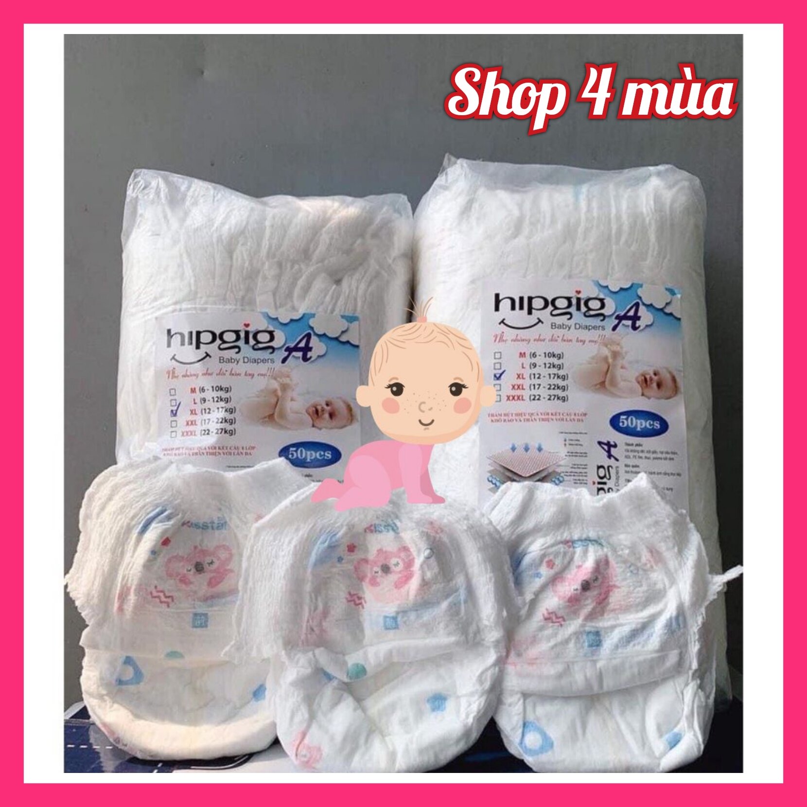 Bịch bỉm 50 miếng quần/ tả dán hipgig a giá rẻ