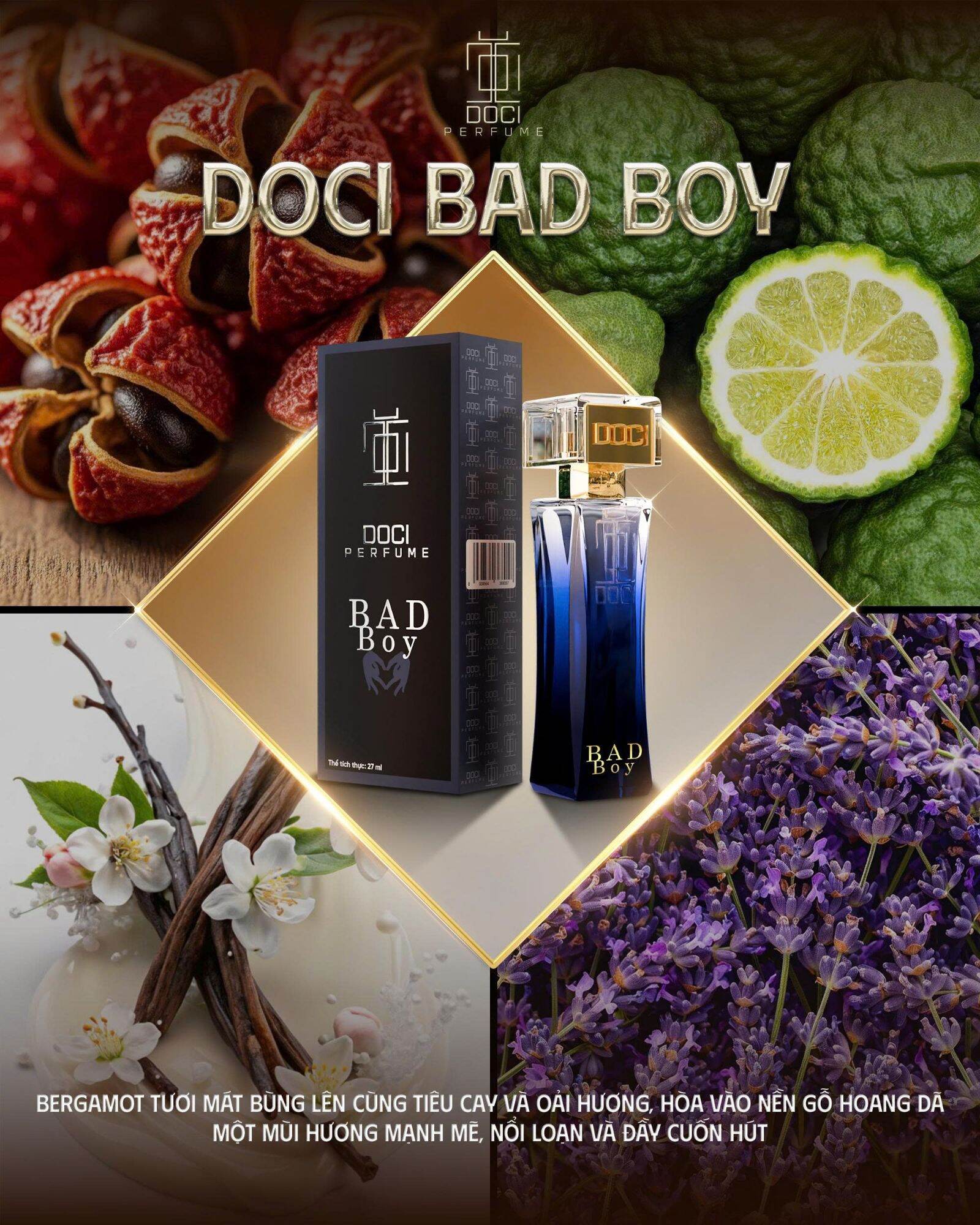 Nước Hoa Nam DOCI BAD BOY 27ml Cuốn Hút Quyến Rũ Sang Trọng, Lưu Hương đến 12h