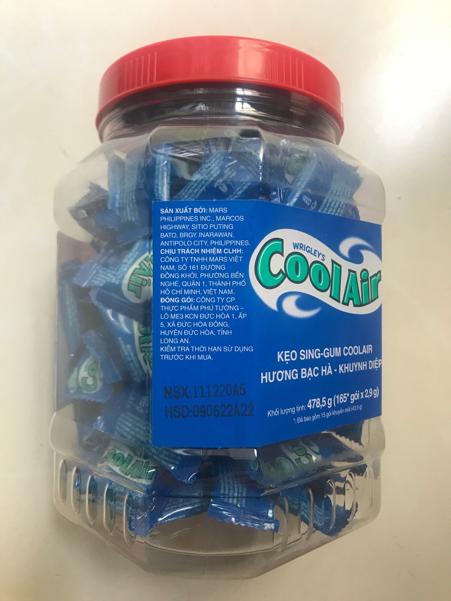 Kẹo Singgum Cool Air Hủ 478,5 g (165 gói x 2,9g)