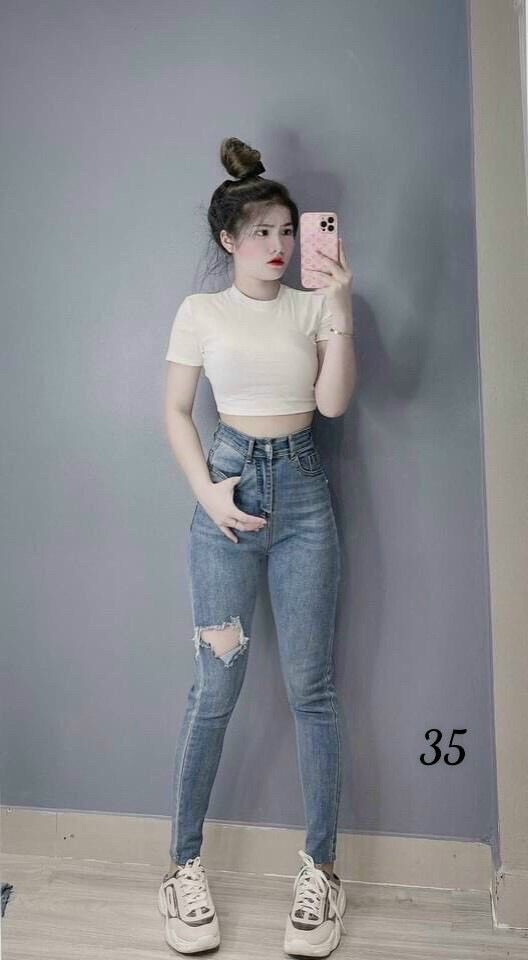 quần jean cạp cao co giãn tôn dáng (ảnh thật)