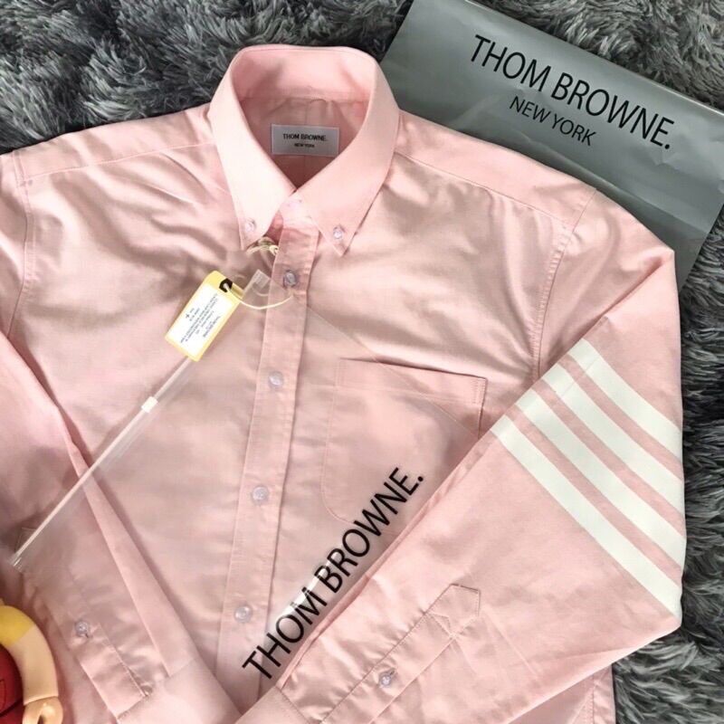 Áo sơ mi Thom Brown hồng 4 sọc trắng
