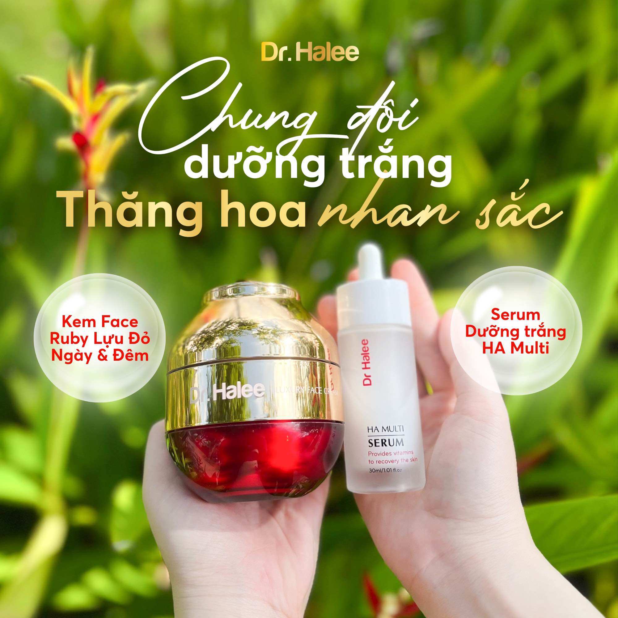 Combo Phục Hồi Dưỡng Trắng Toàn Diện (Serum Ha Multin & Kem Face Ruby Lựu Đỏ Ngày Đêm)