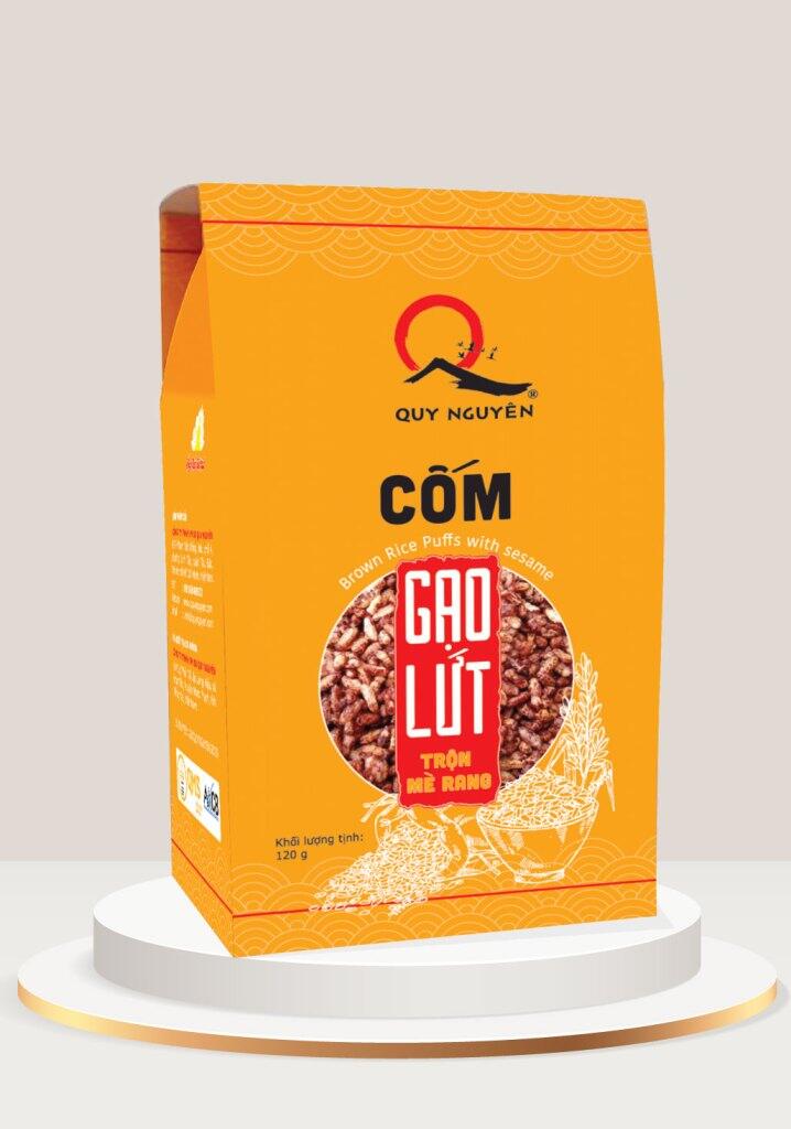 Cốm gạo lứt trộn mè rang quy nguyên hộp 120g.