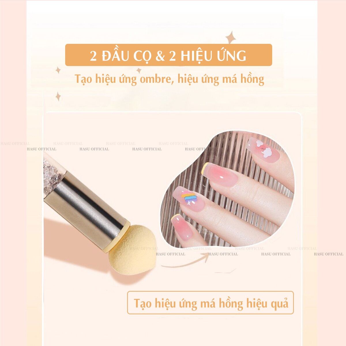 Bộ mút dặm ombre 2 đầu cán đá