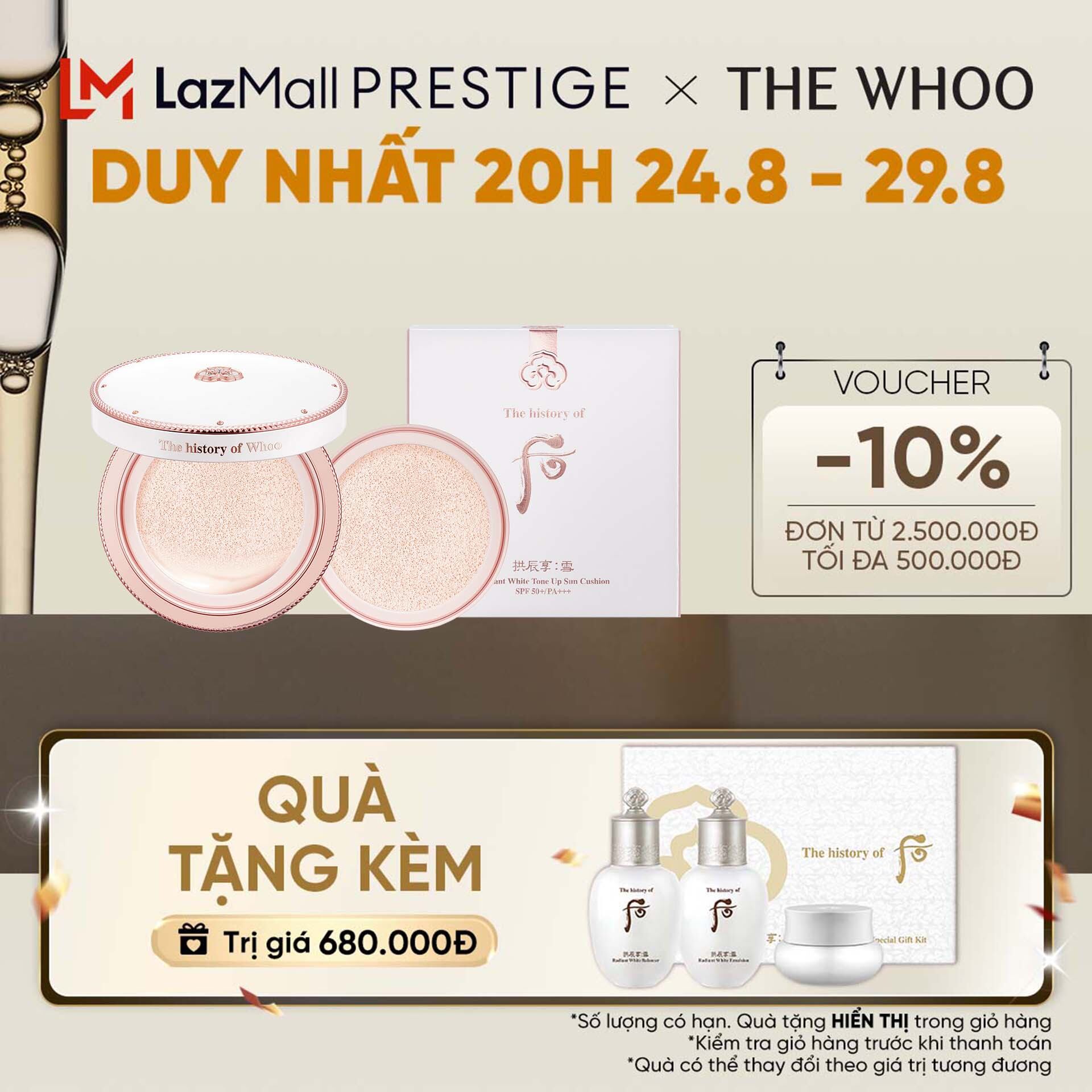 Cushion đa năng chống nắng và nâng tông Gongjinhyang Seol Radiant White Tone Up Sun Cushion SPF50+/PA+++ 13g